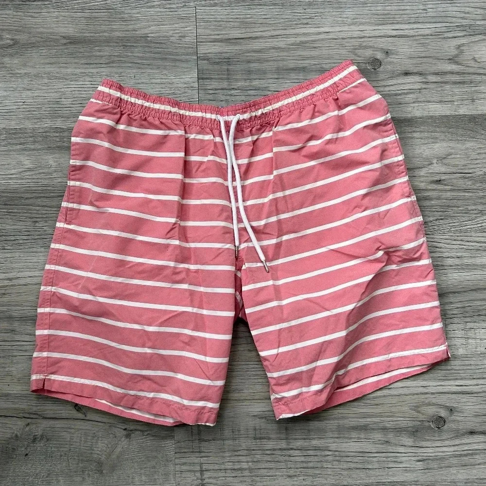 Bonobos Men's Swimming Trunks Pink/White Stripe Sz L-